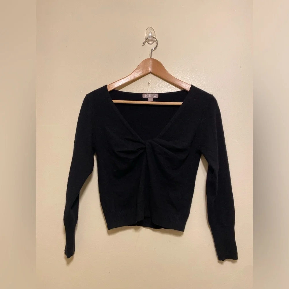 J. Crew Black Twist-Front Cashmere Blend Sweater. Size XS. Style BM192
